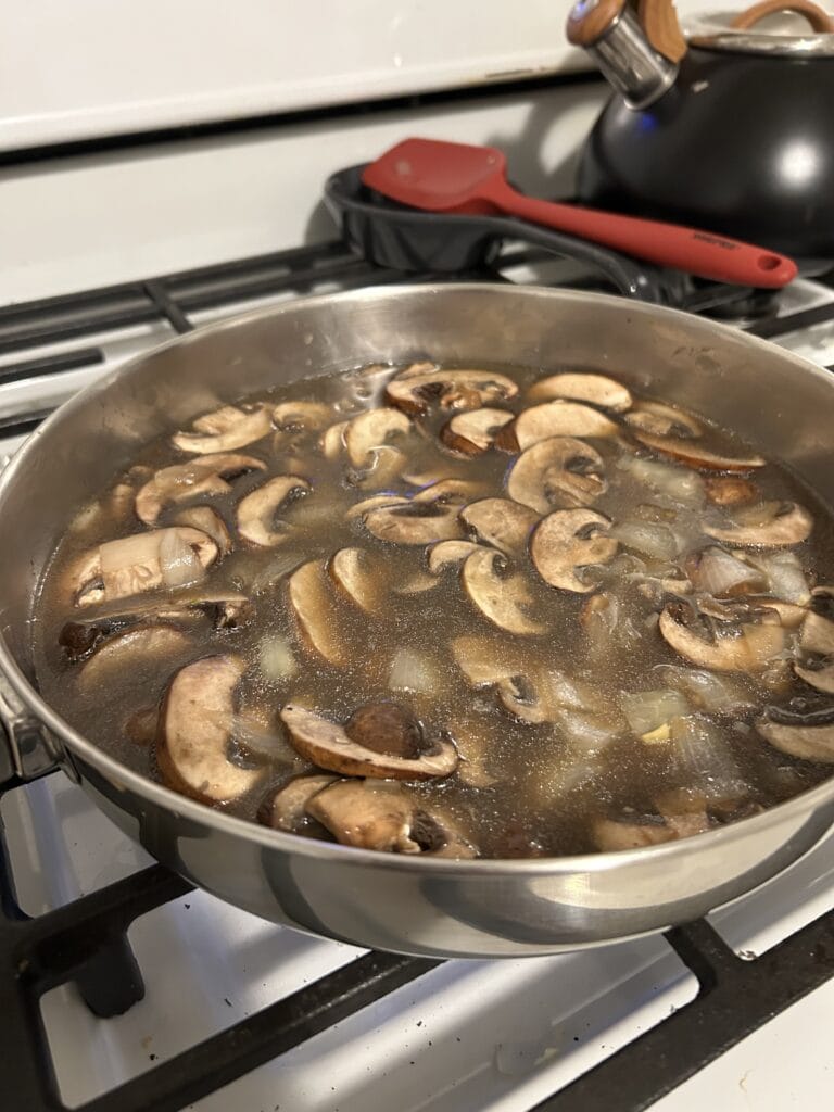 Mushrooms, Onions and Garlic simmering i